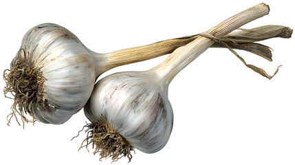 The natural garlic displays realistic freshness and detail, isolated on white