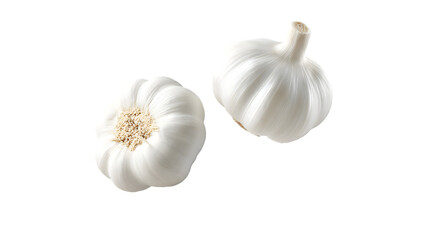 A peeled garlic piece floats elegantly with soft lighting, isolated on white