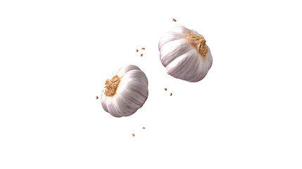 The raw garlic bulb showcases organic texture and shape, isolated on white