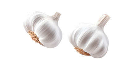 The raw garlic bulb showcases organic texture and shape, isolated on white