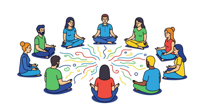 Illustration of diverse group meditating in