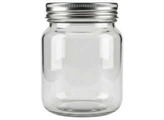 Pristine clear glass jar with silver metal lid for home and food use