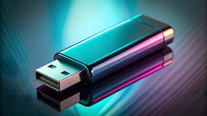 Glossy black U S B flash drive with metallic accents angled on reflective surface usb stick storage