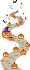 Fototapeta premium Halloween Path With Pumpkins Ghosts And Bats