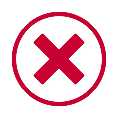 Red x symbol inside a red circle isolated on transparent background