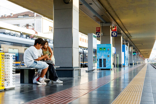 kids Waiting Together on Platform at Torino Train Station