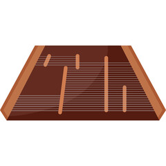 Traditional wooden dulcimer musical instrument with many strings on a transparent background