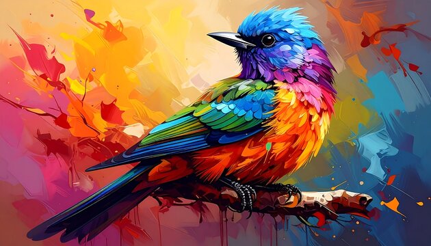 Vibrant bird in abstract art - Powered by Adobe