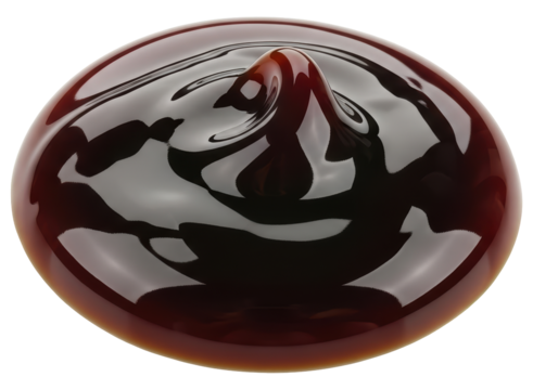 Rich dark brown sauce or syrup swirl with a glossy texture and smooth peak