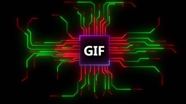 Animated GIF logo reveal with glowing circuit board design cinematic video footage
