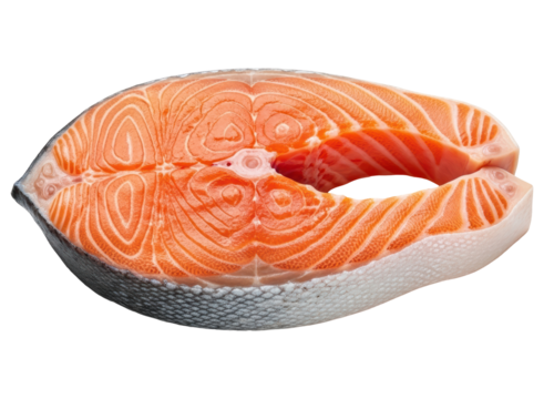 Fresh raw salmon steak with skin, ready for cooking, rich in omega 3 fatty acids