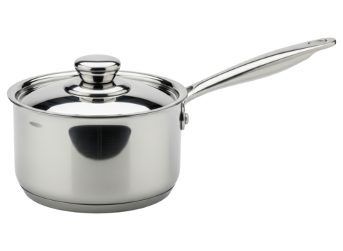 Modern stainless steel saucepan with lid, essential kitchen cookware for home use