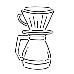 コーヒードリッパーの手書きイラスト　モノクロ