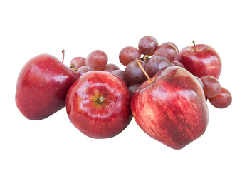 fresh red apples and bunch of grapes isolated on white background