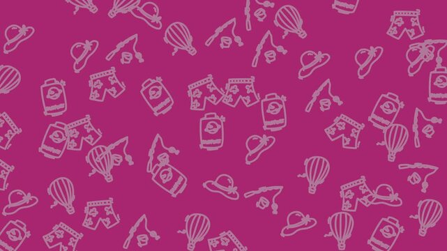 Seamless Pattern - Abstract Pink Background with Repeating Outline Patterns of Summer Items.