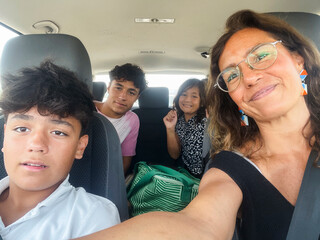 Family Road Trip on a Sunny Day in the Car