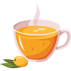 Transparent Glass Cup Filled With Hot Orange Colored Beverage And Steam Rising With A Single Orange Fruit And Green Leaves On A Transparent Background