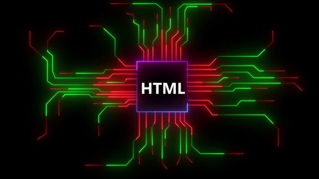 Dynamic HTML Core Neon Lines Glow Digital Technology Concept Motion Background