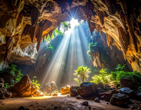 Sunlight streams into a cavernous cave (1)