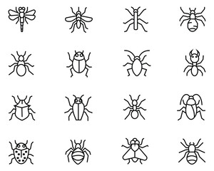 Aphid and Garden Pest Icon Set – Vector Outline and Cartoon Insects for Plants, Gardening, and Nature Illustration