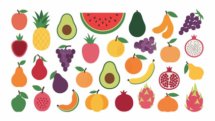 Colorful Flat Design Assorted Fruits Vector Illustration