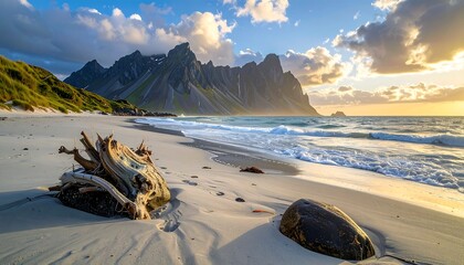 Scenic beach at sunset