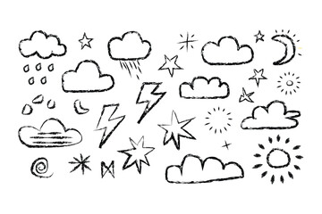 Fototapeta premium Hand drawn weather and celestial elements doodle set