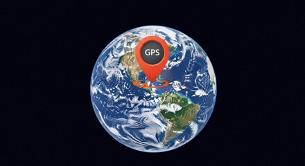 Global positioning system navigation technology with gps pointer on earth planet