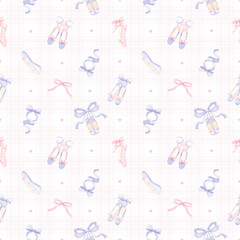 Watercolor Ballet Slippers Seamless Pattern – Ballerina Dance with Bows Background Design, Girly coquette  Background © Saltyarts design