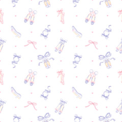 Watercolor Ballet Slippers Seamless Pattern – Ballerina Dance with Bows Background Design, Girly coquette  Background © Saltyarts design