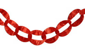 Red paper chain decoration forming connected links for celebration, togetherness, and unity, transparent background