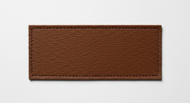 Brown leather patch rectangle on white background for design elements