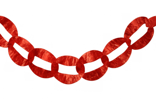 Red paper chain decoration forming connected links for celebration, togetherness, and unity, transparent background