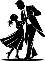 father and daughter dancing silhouette vector illustration
