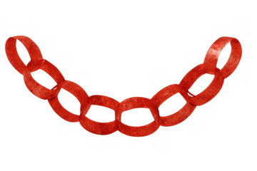 Red paper chain garland creating a decorative element, symbolizing connection and unity, with a transparent background