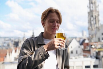 Enjoying a Refreshing Drink With a Beautiful Brussels City View 
