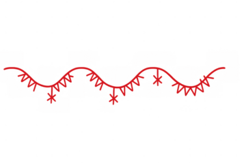 Red hand drawn garland with flags and stars for festive decoration and holiday celebration on transparent background