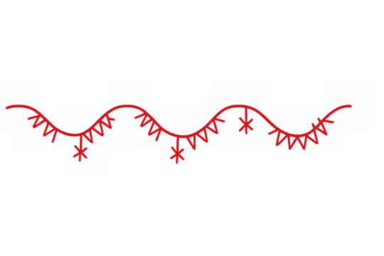 Red hand drawn garland with flags and stars for festive decoration and holiday celebration on transparent background