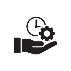 Time management efficiency icon with clock and gear in hand