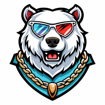 colorful illustration of a berikan aku 49 keyword dalam bahasa inggris untuk keperluan microstock vector, pisahkan dengan koma, yang relevan dengan keterangan berikut; polar bear head mascot logo  

h