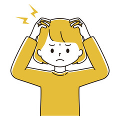頭をかきむしる女性のイラスト