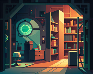 Obraz premium colorful illustration of a Mystery Secret Room Concealed by Bookshelf Illustration