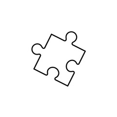 Minimalist line icon of a single jigsaw puzzle piece, a symbol of problem-solving, finding a fit, and completing a challenge or strategy