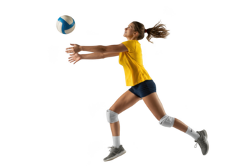 Female volleyball player hitting ball isolated on transparent background