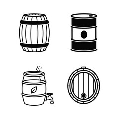Diverse Barrel Illustrations Vintage Wooden Barrels, Metal Drums, and Creative Designs for Various Purposes