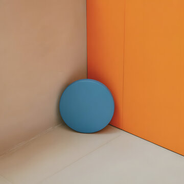 Minimalist Geometry Composition with Blue Circle on Orange Wall