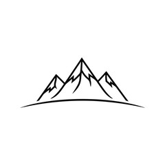 Line art illustration of a serene mountain range with three peaks and a curved base, embodying the essence of nature, adventure, and discovery