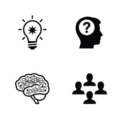 Collection of Vector Icons Symbolizing Core Business Concepts of Idea Generation, Problem Solving, Strategic Brainstorming, and Collaborative Teamwork