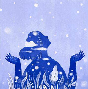 Blue woman figure in meditation pose