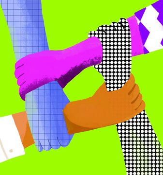 concept illustration of mutual support with four hands